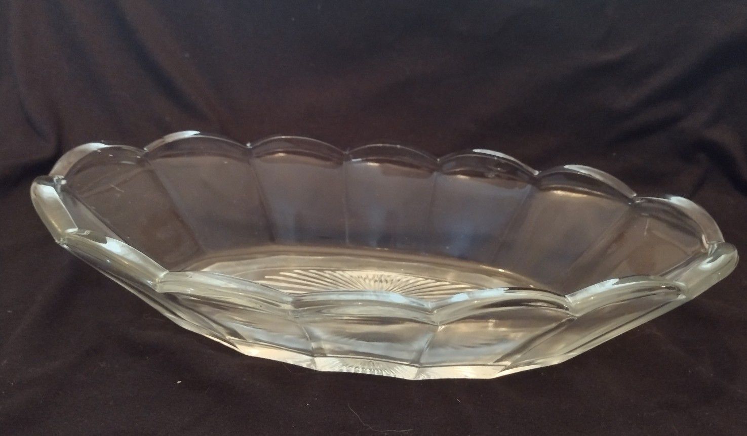 Vintage Clear Oval Relish Dish With Scalloped Edges 