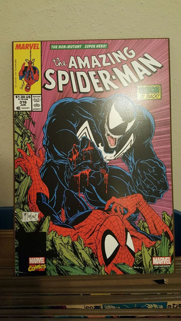 Spider Man Marvel comic book cover on wooden frame