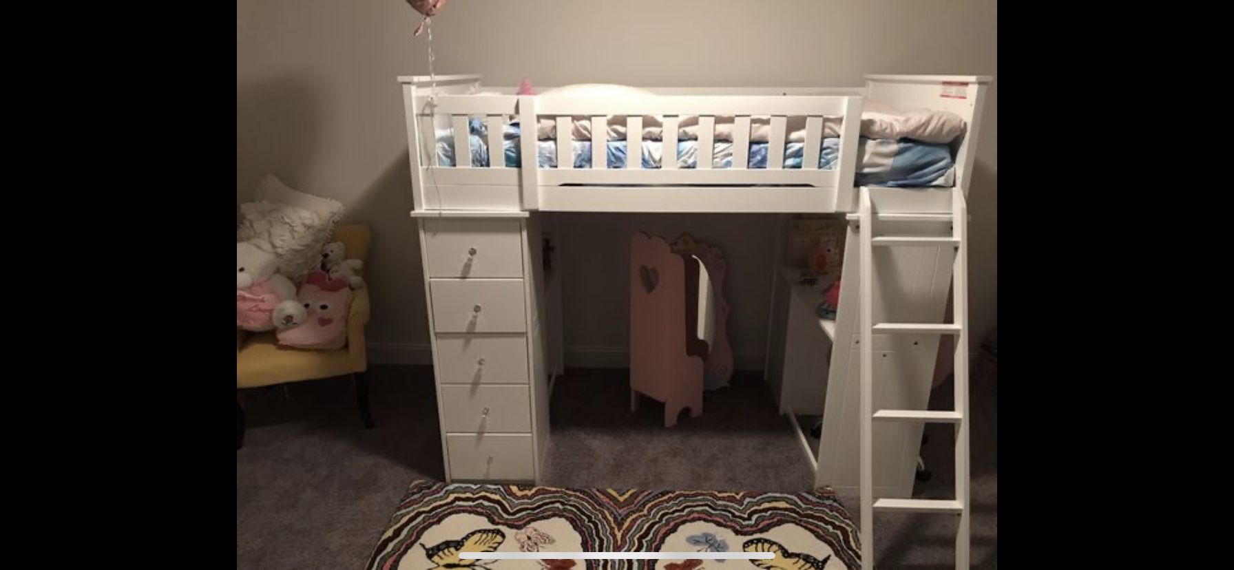 Kids Bed Loft with drawers & desk (Like New)