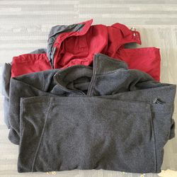 Columbia men’s red windbreaker & grey fleece jacket
