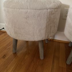 A Pair Of Fur Ottomans Cream /Beige Color 