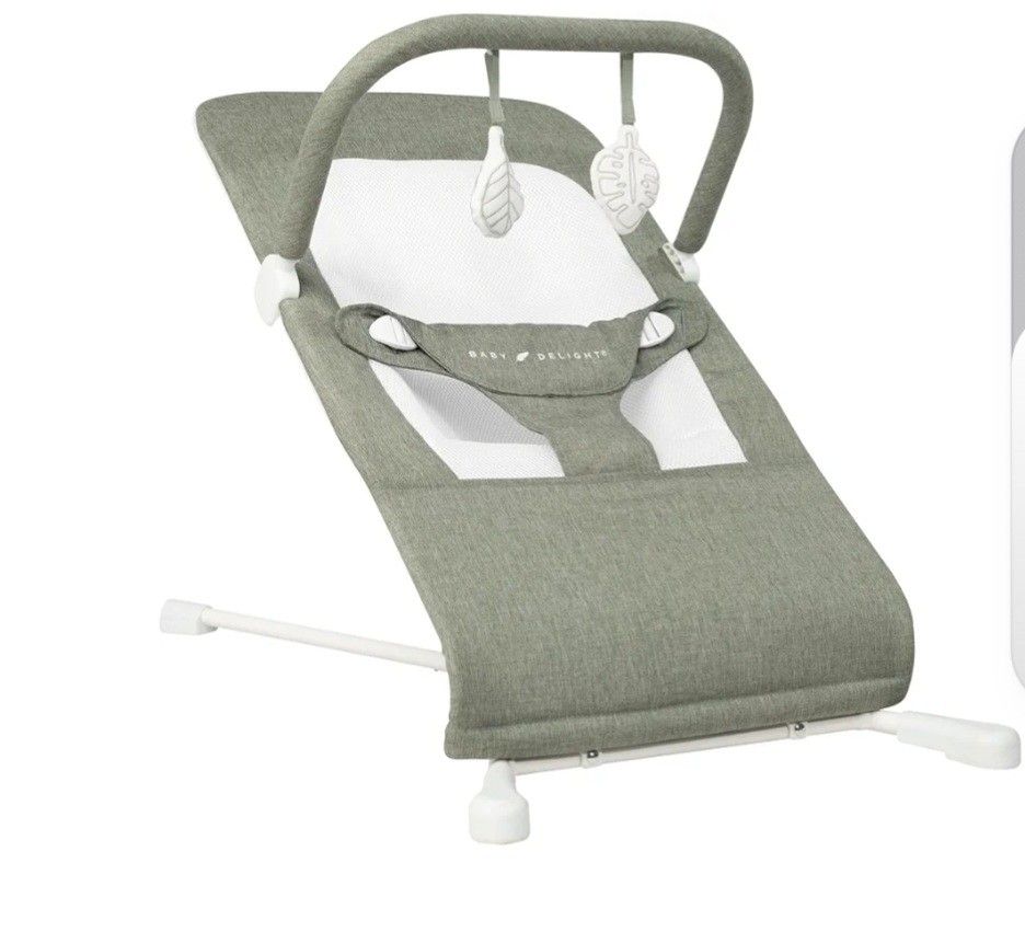 Baby Delight Highland Baby Bouncer | Infant | 0 6 Months | 3-Position Recline | Sage Tweed