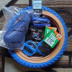 NEW Bicycle Bmx Jr Parts Bundle 16" Blue Gumwall