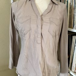 SONOMA Life & Style Beige Knit Roll Tab Sleeve Light Tunic Henley Pockets sz 8 