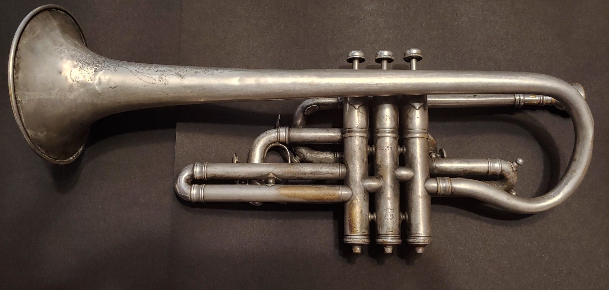 Very old classic 1910 York Trumpet with some engravings.