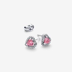 Pandora Elevated Pink Heart Stud Earrings