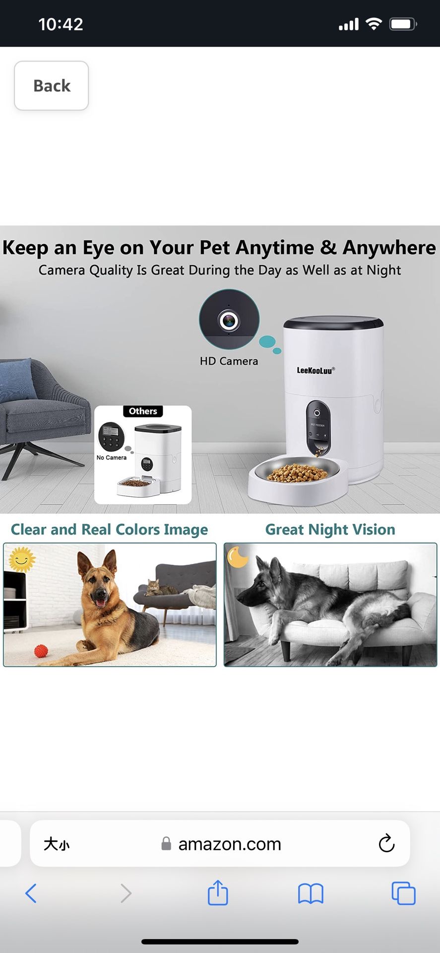 Automatic Dog Feeder HD 1080P Camera Cat Feeders 6L WiFi Smart Pet Feeder with APP Control Timer Settings Dispense Food Two Way Audio Recording Motion
