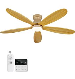 New 52” Wood Ceiling Fan W Lights&Remote,Low Profile Flush Mount Dimmable Reversible Outdoor Indoor