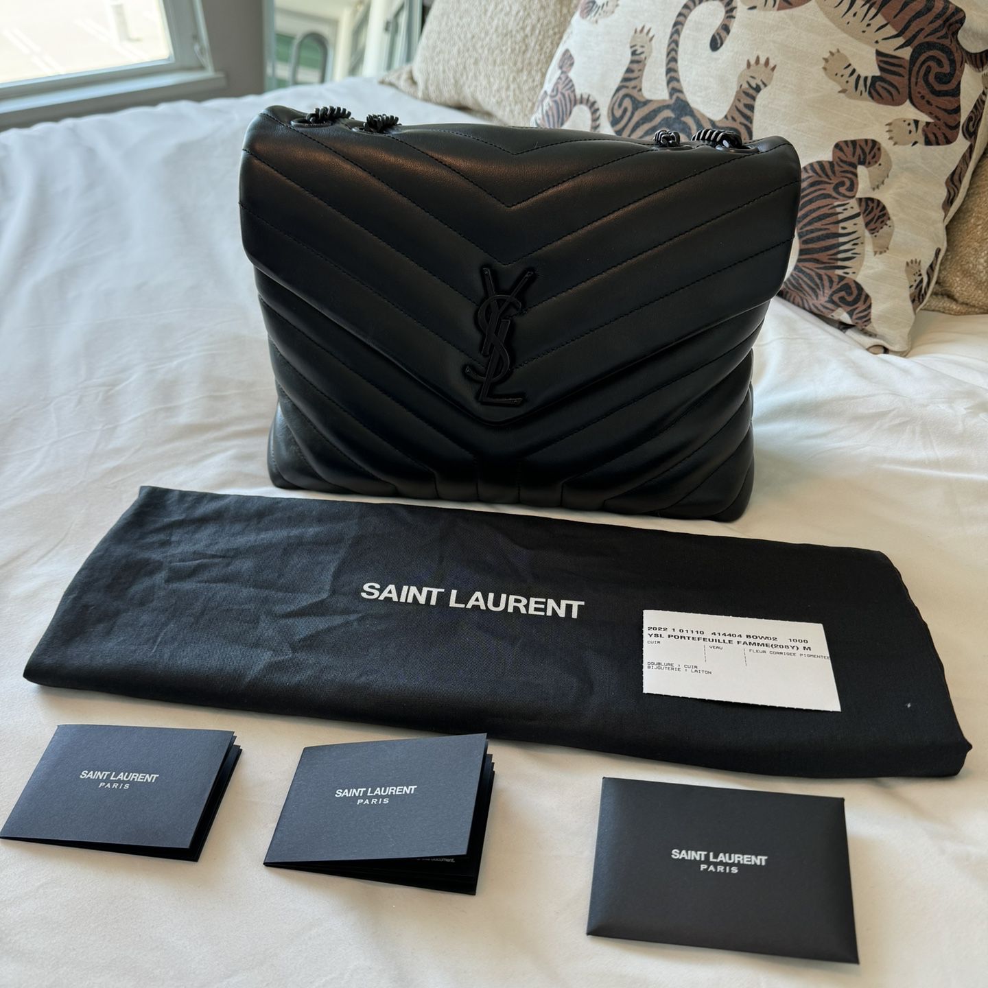 LOULOU Saint Laurent Medium In Quilted Black Leather Ysl Authentic 