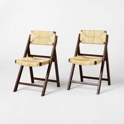 2X Brown Folding woven dining chairs