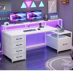 67 Inch Work Desk With Storage And Built-in LED Lights