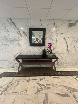 Console Table with Black Glass Top