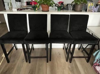Set of 4 Black Velvet Bar Stools