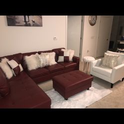 Red Sectional W/ Matching Ottoman & White Love Chair 