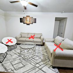 Modern Glass Center Table & Large Brio Area Rug (6.6 x 9 ft)