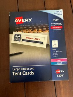 New Avery Large Embossed Tent Cards, 50 count, white