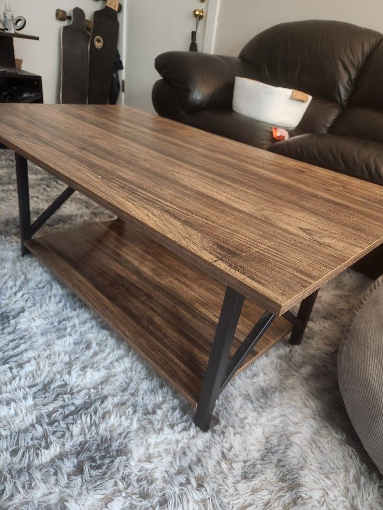 Brown Coffee Table with Bottom Shelf
