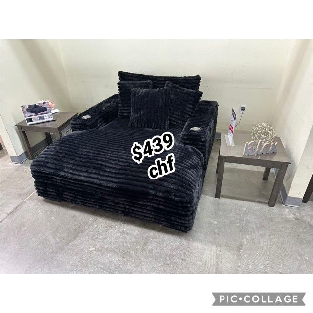 Black Jumbo Corduroy Living Room Chaise Sofa