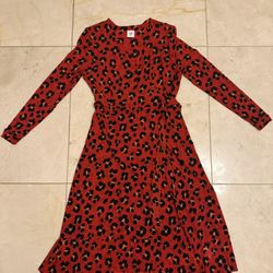 Cabi 5771 Siren Wrap MIDI Dress Womens Size M Red Leopard Print Long Sleeve