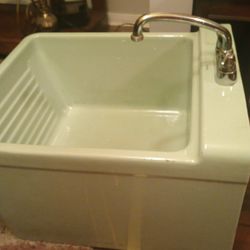 Extremely Rare. Vintage Lime Green Porcelain Wash Tub. Made By CRANE WITH MATCHING CRANE Faucet And Stand All Ready To Go