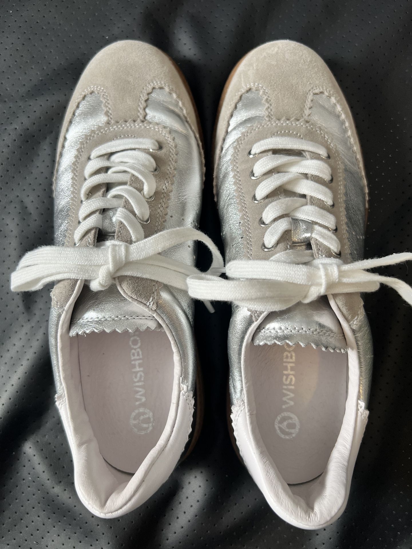 Aldo Size 9 Sneakers In Silver Leather, Gray Suede & White Leather