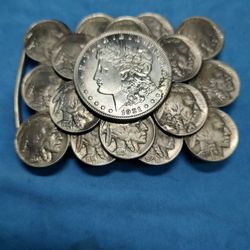 BUFFALO NICKEL & MORGAN DOLLAR BELT BUCKLE 