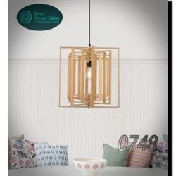 JIA LE SHI Modern Wood Pendant Light 19.88in Rotatable Farmhouse Square Ceiling