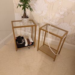 2 Glass Gold Nightstands Electric Connection 