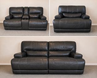 Leather Power Reclining 3-Sofas Set (Charcoal Gray)