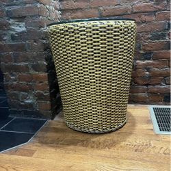 Vintage Rattan Drum Style Side Tables Glass Top