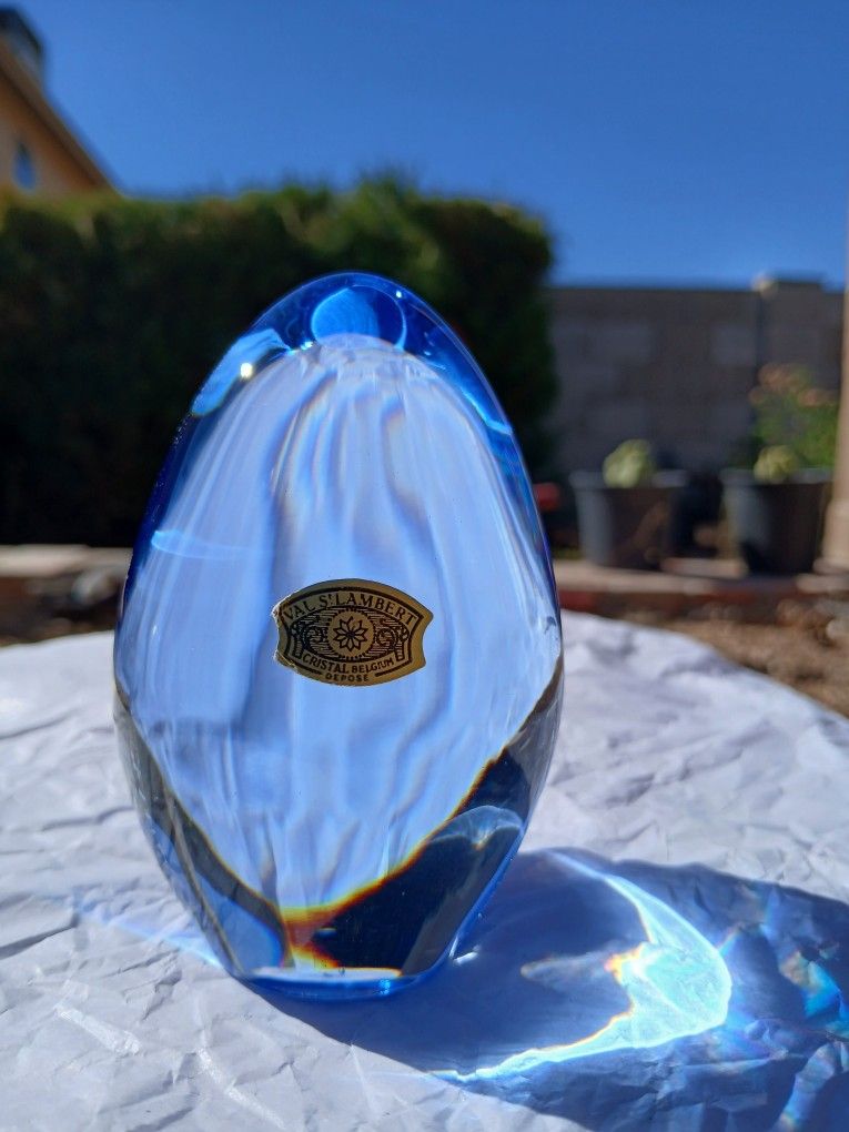 Val St Lambert Blue Egg Paperweight