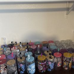 Snow globe and glass tumblers