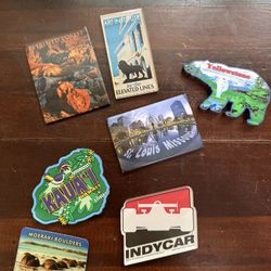 Set Of 7 Travel Souvenir Magnets- Indy Car, Yellowstone, Hawaii & More 