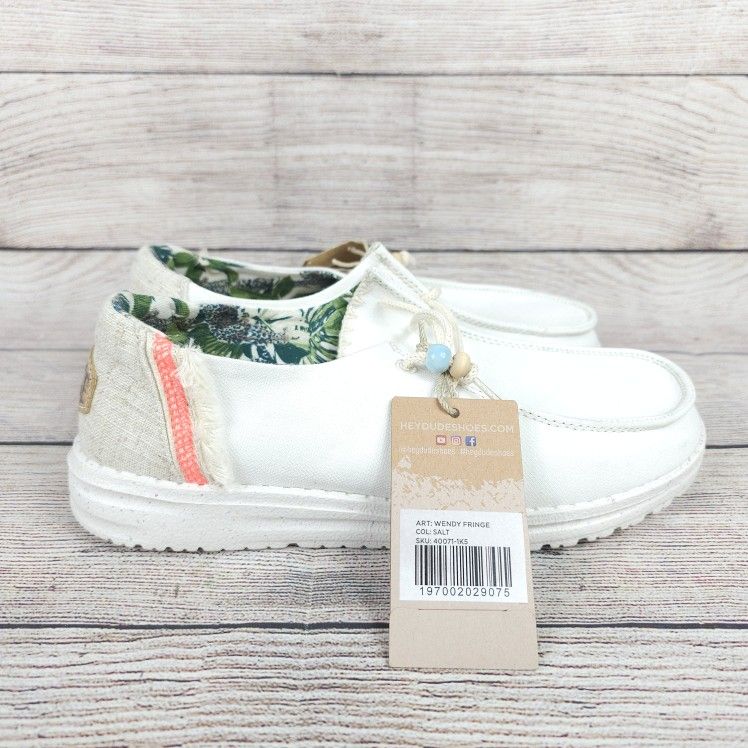 NEW Hey Dude Women's Wendy Fringe Salt White Slip On Shoes Loafers Size 7