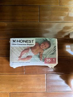 Unopened pack of size 1 honest diapers, 35 diapers