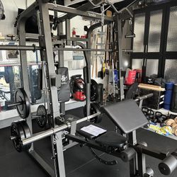 Vesta Fitness Smith Machine 2001 w/Bench Attachment | 230lb Bumpers Weights | 7ft Olympic Bar | Fitness | Gym Equipment | FREE DELIVERY/INSTALL 🚚 