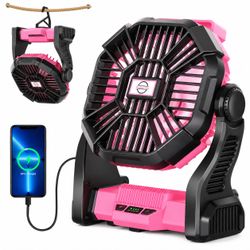 Portable Rechargeable Camping Fan with LED Light & USB Phone Charger