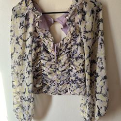 Free People Lilac Combo Mabel Printed Blouse Retails $108 Size XS