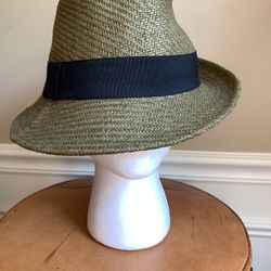 HINGE Men Women Straw Fedora Hat - Tan w/ Black Band Size 7 3/8”