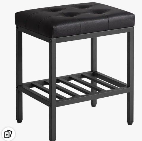 IBUYKE Rectangular Makeup Stool with Adjustable Feet and Storage Space, Footrest Chair, PU Vanity Seat, Multi-Use as Small Side Table or Ottoman, for 