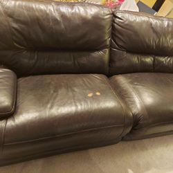 Power Leather Couch & Double Loveseat