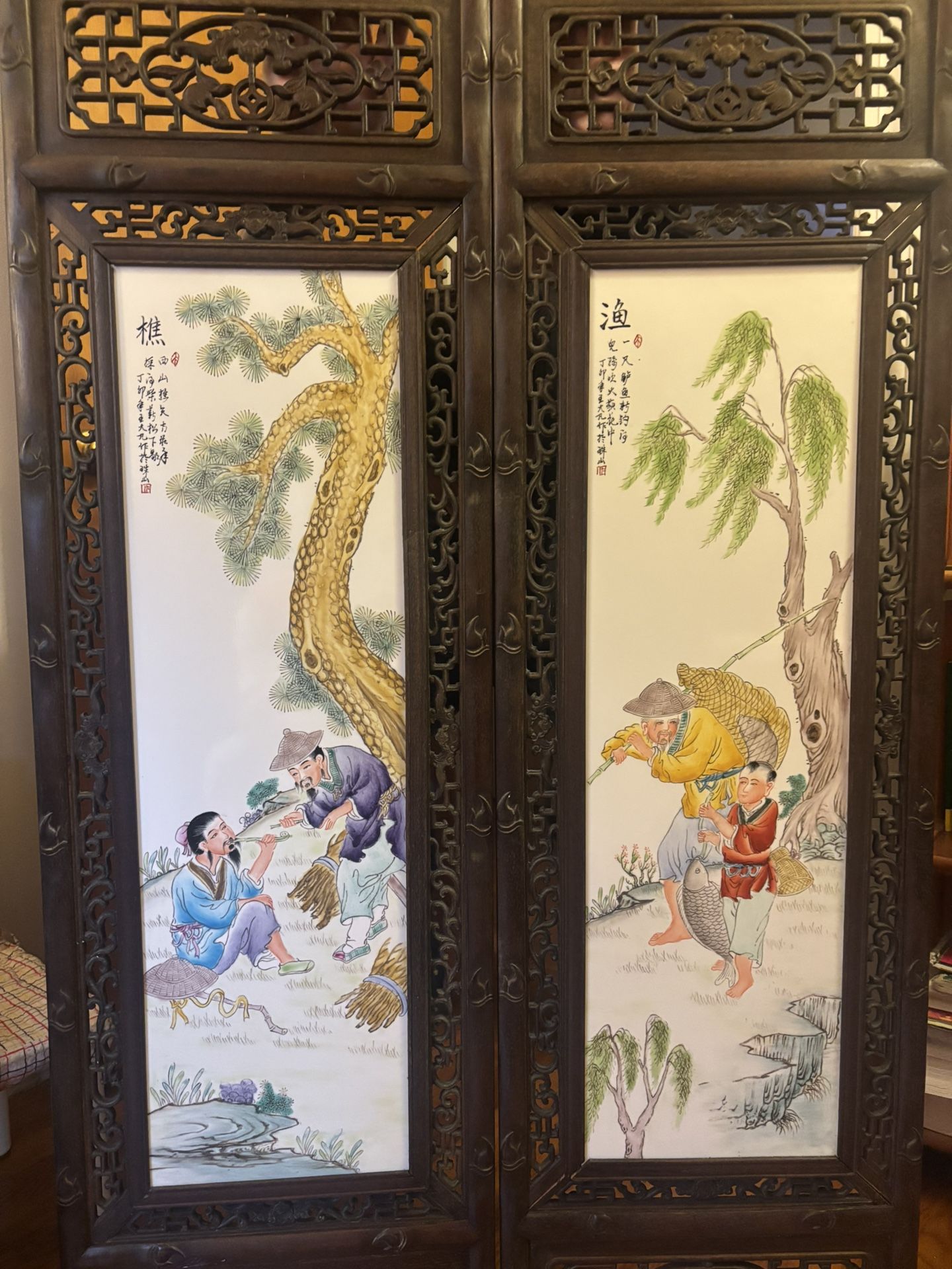 [Antique] Chinese Famille Rose Porcelain Plaques Wall Panels - Set of 4