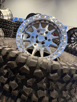 HUGE SALE. On VALOR V09 15x7 Beadlock machine or black wheels & 33x10-15 tires for SXS UTV 4 5 6 Lug (We Finance)