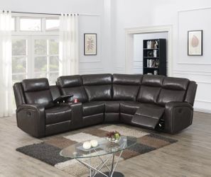 🤎 New Dark Brown Leather L-Shaped Reclining Sectional