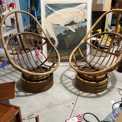 Vintage Rattan Swivel Chairs 