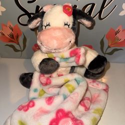 Little Miracles Cow Lovey Security Blanket – Grey/White & Pink 