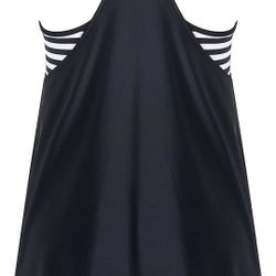 Womens Plus Size Tankini Swimsuits, T-Back Push Up Tankini TOP with Shorts Two Pieces Striped Print Bathing Suits

