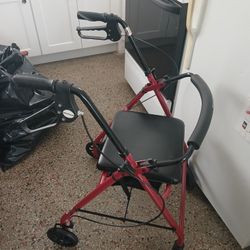 MCKESSON 4 WHEEL FOLDING ROLLATOR IN RED ALUMINUM, UP TO 300 LBS. 