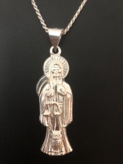 Necklace For Him - Genuine 925 Italian Sterling Rope Chain/1.5mm X 24inch With A Genuine Mexican 925 Sterling Reaper/La Muerte Pendant