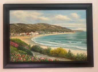 Large Framed Coastal Beach Painting